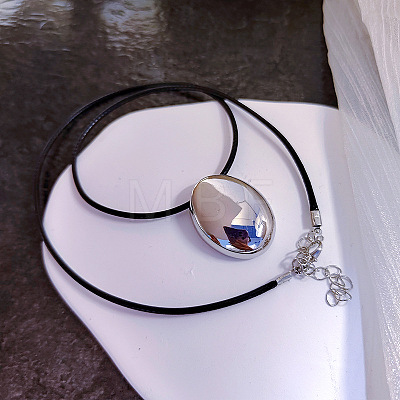 Alloy Oval Pendant Black Waxed Cord Necklaces for Women FS-WGFA44A-04-1