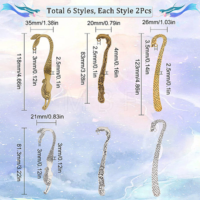 12Pcs 6 Style Alloy Bookmark Findings FIND-SC0003-51-1