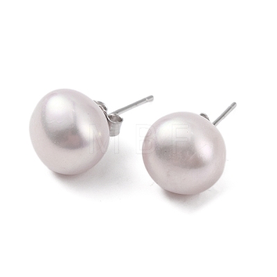 Natural Pearl Round Bead Stud Earrings X-EJEW-E298-01G-03P-1