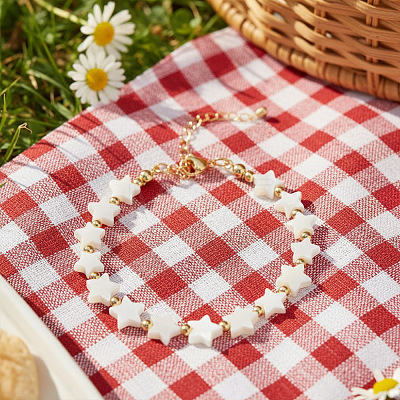 Minimalist Natural Shell & Brass Beaded Bracelets DG5975-1