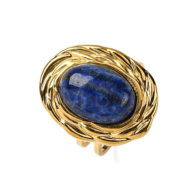 Oval Natural Lapis Lazuli Finger Rings RJEW-M063-01G-17-1