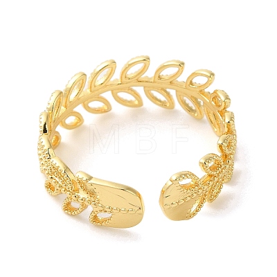 Rack Plating Leaf Brass Open Cuff Ring for Women RJEW-S413-05G-1