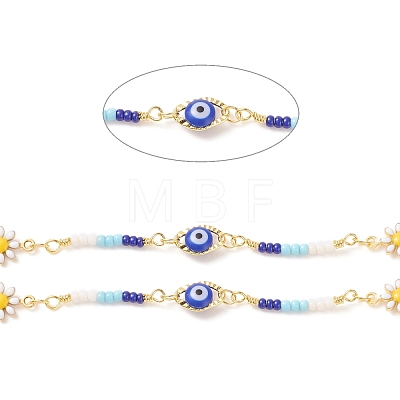 Brass Enamel Flower & Horse Eye Link Chains CHC-P009-18G-1