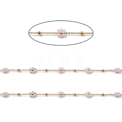 Glass & ABS Plastic Pearl Beaded Flower Link Chains CHS-G028-12G-1