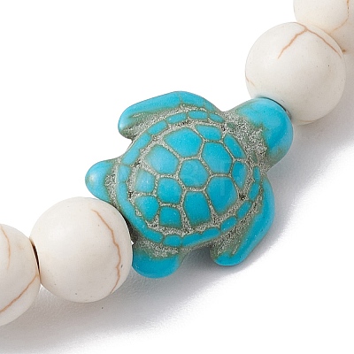 Round & Turtle Dyed Synthetic Turquoise & Magnesite Beaded Stretch Bracelets for Women BJEW-JB10936-01-1