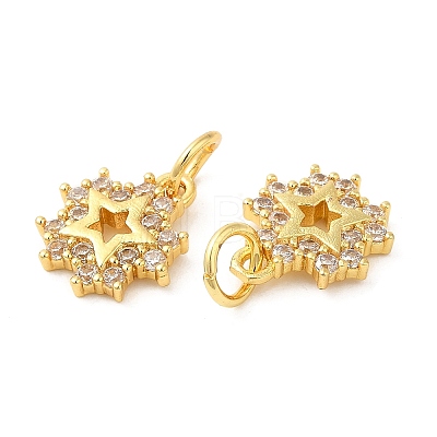 Rack Plating Brass Pave Clear Cubic Zirconia Star Charms with Jump Ring KK-Z026-12G-1