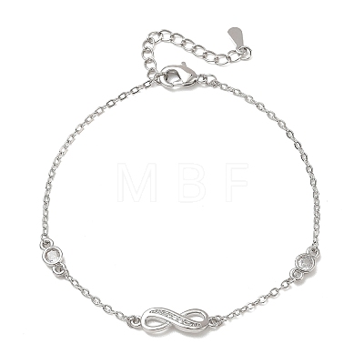 Brass Micro Pave Clear Cubic Zirconia Infinity Link Bracelets KK-CBA6980-27P-1