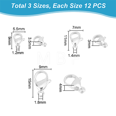 Unicraftale 36Pcs 3 Styles 304 Stainless Steel Lobster Claw Clasps STAS-UN0050-08-1