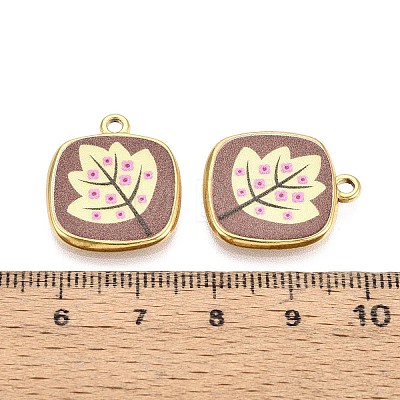 Printed Style 304 Stainless Steel Square Pendants STAS-T071-25B-G-1