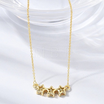 Brass Glass Triple Star Pendant Necklaces KK-CBAB173-03G-06-1