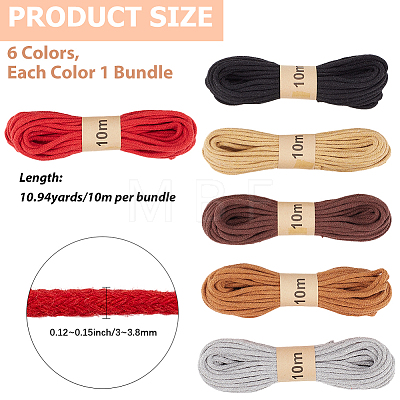 6 Bunldes 6 Colors Braided Polycotton Round Twine OCOR-CY0004-24B-1