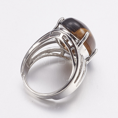 Natural Tiger Eye Wide Band Finger Rings RJEW-K224-A18-1