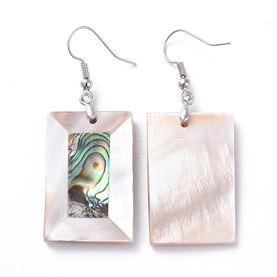 White Shell & Abalone Shell/Paua Shell Dangle Earrings EJEW-K081-03A-1