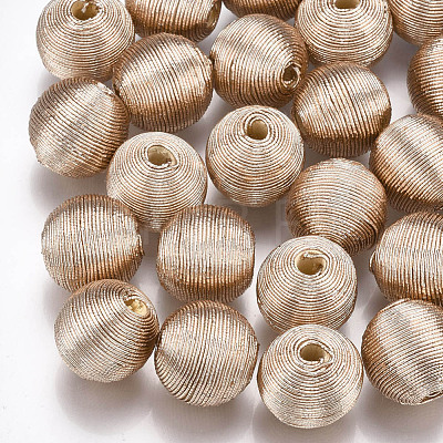 Wood Beads Covered with Polyester Cord Wire WOVE-S117-18mm-05-1