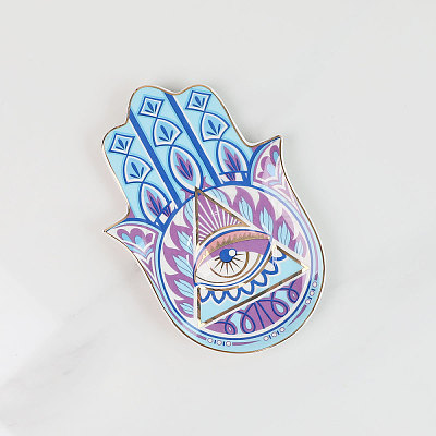 Hamsa Hand/Hand of Miriam with Evil Eye Ceramic Jewelry Plate WG72491-08-1