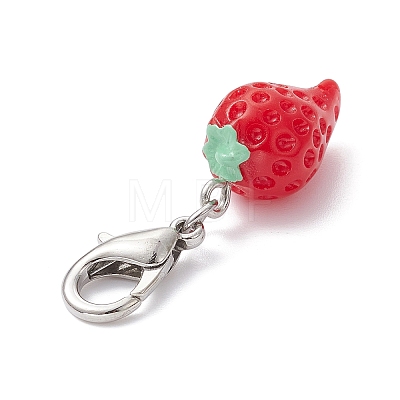 Opaque Resin Strawberry Pendant Decoration HJEW-JM01420-01-1