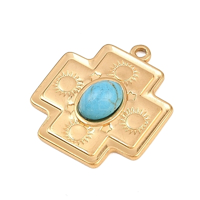 304 Stainless Steel with Synthetic Turquoise Pendants STAS-H253-01C-G-1