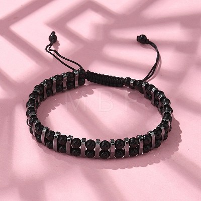 Natural Obsidian and Synthetic Hematite Adjustable Braided Bead Bracelets BJEW-H626-01-08-1