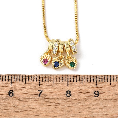 Brass Pave Colorful Cubic Zirconia Pendant Box Chain Adjustable Slider Necklaces NJEW-D348-03E-G-1