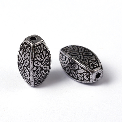 Antique Silver Plated Craved Flower Pattern Acrylic Beads X-PLS012Y-1