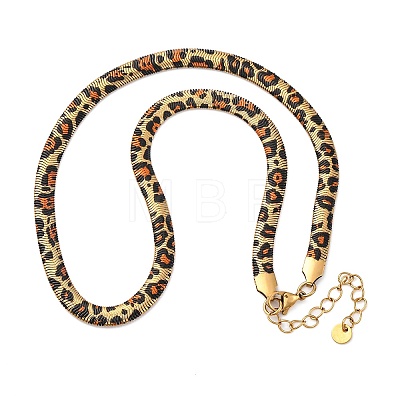 304 Stainless Steel Leopard Print Flat Snake Chain Necklaces for Women NJEW-A044-02B-G-1