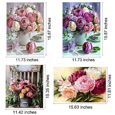 4 Sets 4 Style DIY 5D Flower Pattern Canvas Diamond Painting Kits DIY-SZ0007-95-1