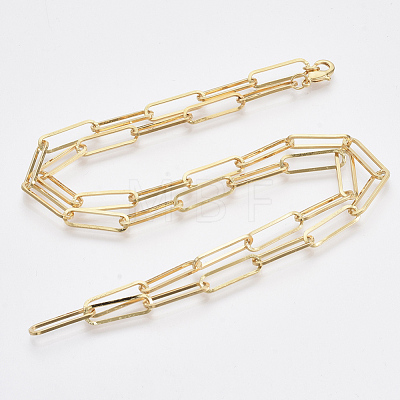 Brass Flat Oval Paperclip Chain Necklace Making MAK-S072-07B-G-1
