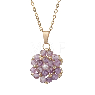 Natural Mixed Gemstone Cluster Flower Pendant 304 Stainless Steel Cable Chain Necklaces with Glass Seed Baeds NJEW-MZ00142-1