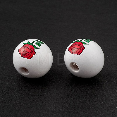 Printed Natural Wood European Beads LS-WOOD-C015-03A-1