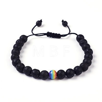 Natural Lava Rock Braided Bead Bracelets X-BJEW-G607-02-1