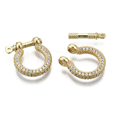 Brass Micro Pave Clear Cubic Zirconia D-Ring Anchor Shackle Clasps X-ZIRC-S066-047-NF-1