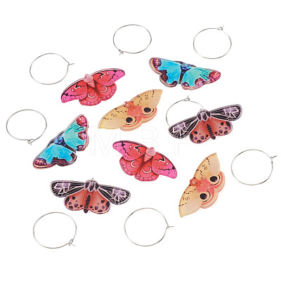 4 Pairs 4 Colors Butterfly Alloy & Acrylic Hoop Earrings EJEW-TA0001-88A-1