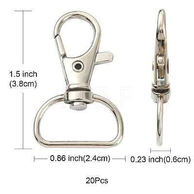 20Pcs Iron Swivel D Rings Lobster Claw Clasps IFIN-FS0001-22-1