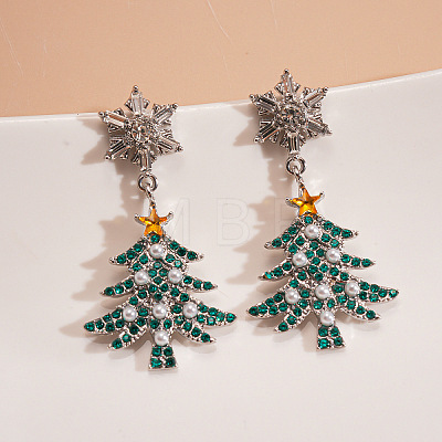 Christmas Tree with Snowflake Alloy Rhinestone Dangle Stud Earrings FS-WGD6521-05-1
