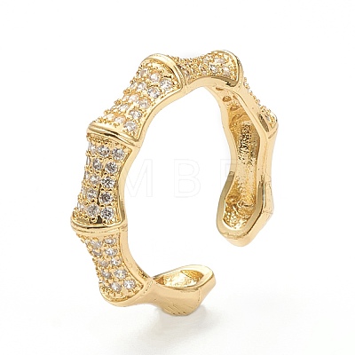 Brass Micro Pave Clear Cubic Zirconia Cuff Rings ZIRC-M117-06G-1