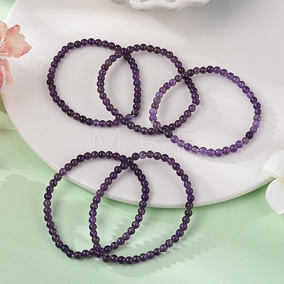 Natural Amethyst Round Bead Stretch Bracelets X-BJEW-L594-B08-1