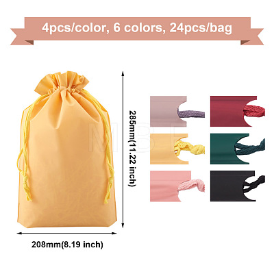 Magibeads 24Pcs 6 Colors Rectangle Plastic Frosted Drawstring Gift Bags ABAG-MB0001-11-1