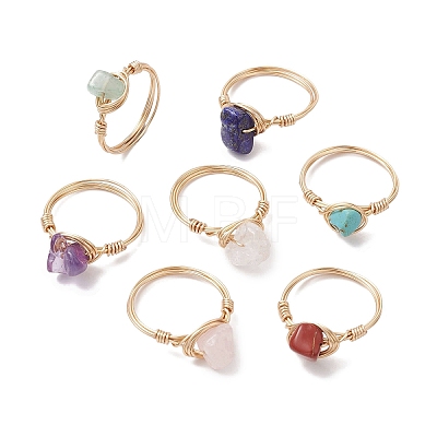 7Pcs 7 Styles Natural & Synthetic Gemstone Chip Finger Rings RJEW-JR00695-1