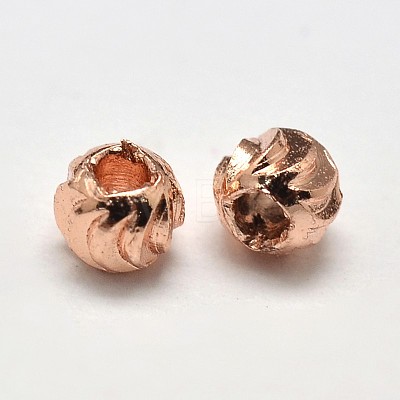 PVD Vacuum Plating Brass Corrugated Round Spacer Beads KK-I598-24RG-RS-1