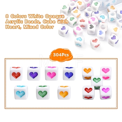 304Pcs 8 Colors White Opaque Acrylic Beads MACR-YW0001-92-1