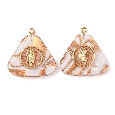 304 Stainless Steel Resin Pendants STAS-F352-07F-09-1