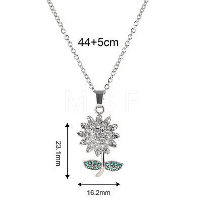 Brass Crystal Rhinestone Sunflower Pendant Necklaces JV9575-1
