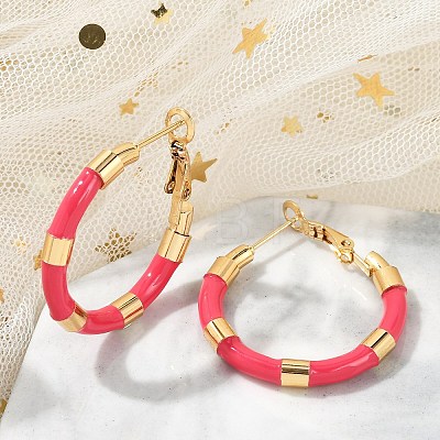 PVD Vacuum Plating 201 Stainless Steel Enamel Hoop Earrings for Women EJEW-B016-33G-1