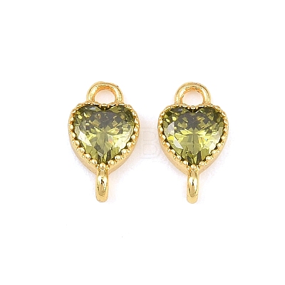 Brass Pave Cubic Zirconia Heart Links Connector Charms KK-K340-49G-06-1
