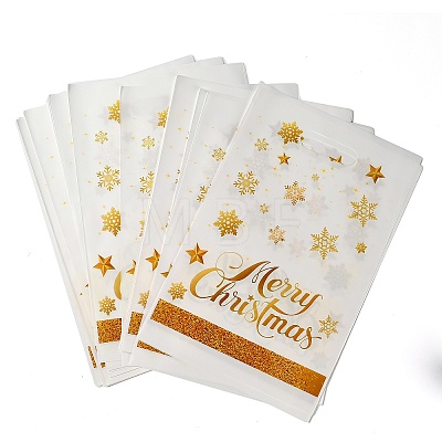 50Pcs Merry Christmas Snowflake Printed Transparent OPP Cellophane Packaging Bags with Die Cut Hole Handles ABAG-C013-02-1