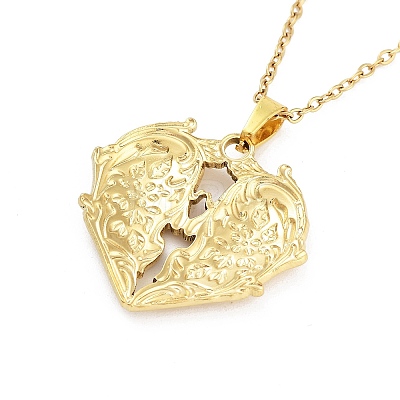 Heart with Flower 304 Stainless Steel Pendant Necklaces NJEW-G083-03B-G-1