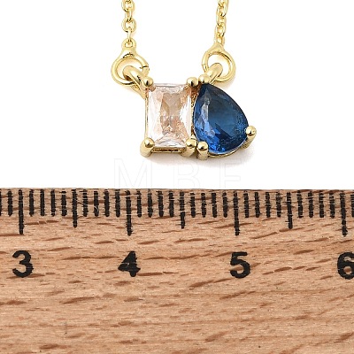 Brass Pave Cubic Zirconia Rectangle & Teardrop Pendant Cable Chain Necklaces KK-CBAB173-05G-04-1