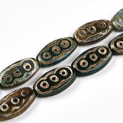 Oval with 3-Eye Pattern Tibetan Style dZi Beads Strands G-NH0001-14C-1