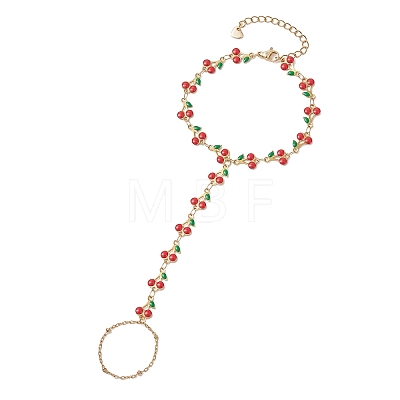 304 Stainless Steel Enamel Cherry Chain Bracelets BJEW-JB13002-1