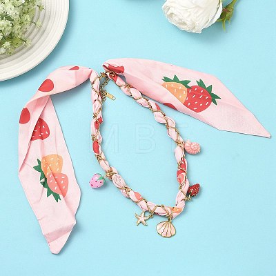 Starfish Strawberry Shell Shape 304 Stainless Steel Enamel & Handmade Lampwork Pendant Necklaces NJEW-D344-02G-1